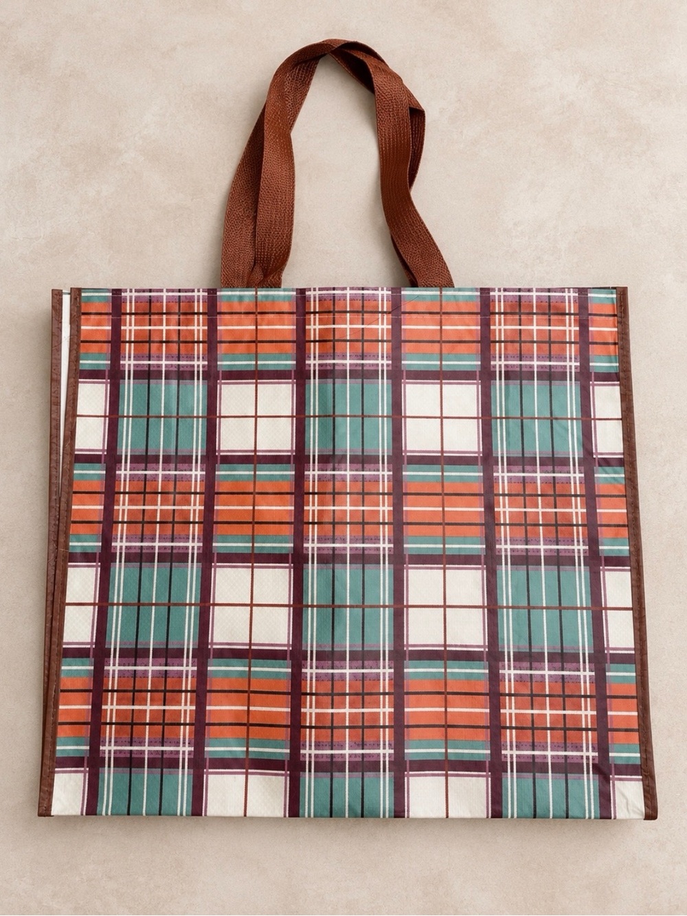 Plaid print reusable tote bag
